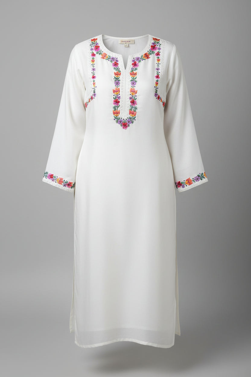 Prismatic Petals: Where clean minimalism meets a splash of vibrant, hand-stitched detail