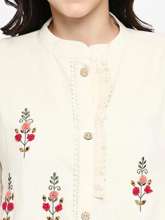 Flora & Fiber white shirt with  botanical embroidery