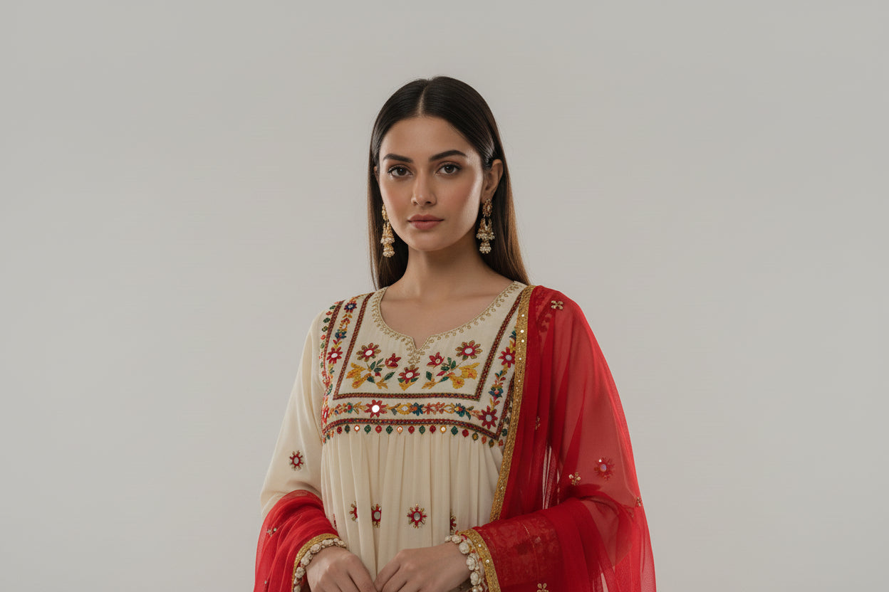 Anarkali Pishwas With trendy mirror work